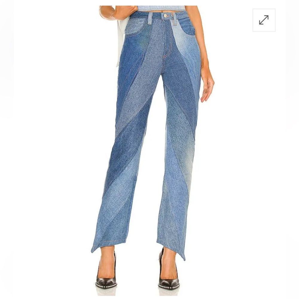 EB Denim patchwork jeans Vien Straight Leg Medium Wash pieced Revolve XS